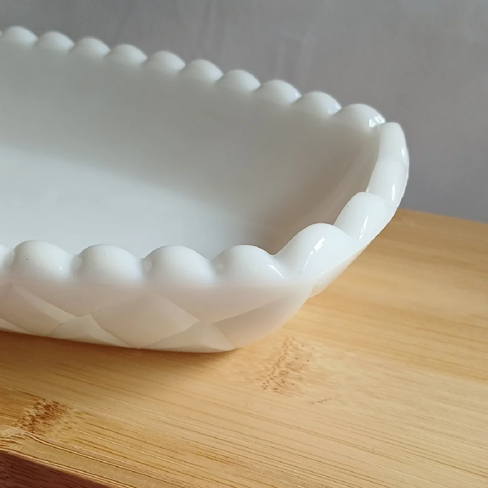 Vintage Milk Glass Relish Vegetable Trinket Dish